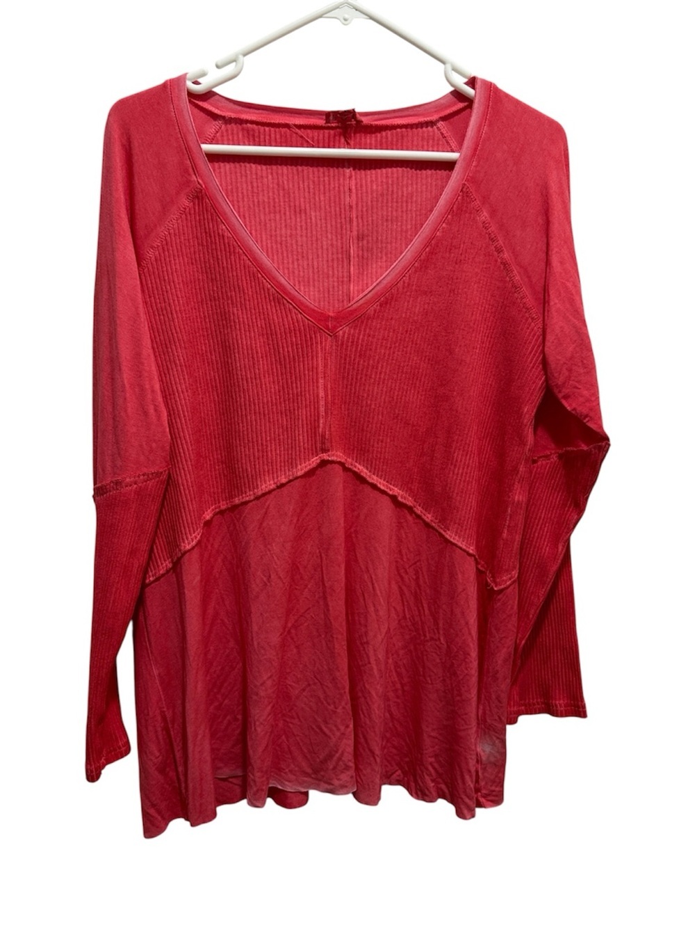 POL Coral Pink Thermal Knit Mixed Media Tunic Top Women’s Medium